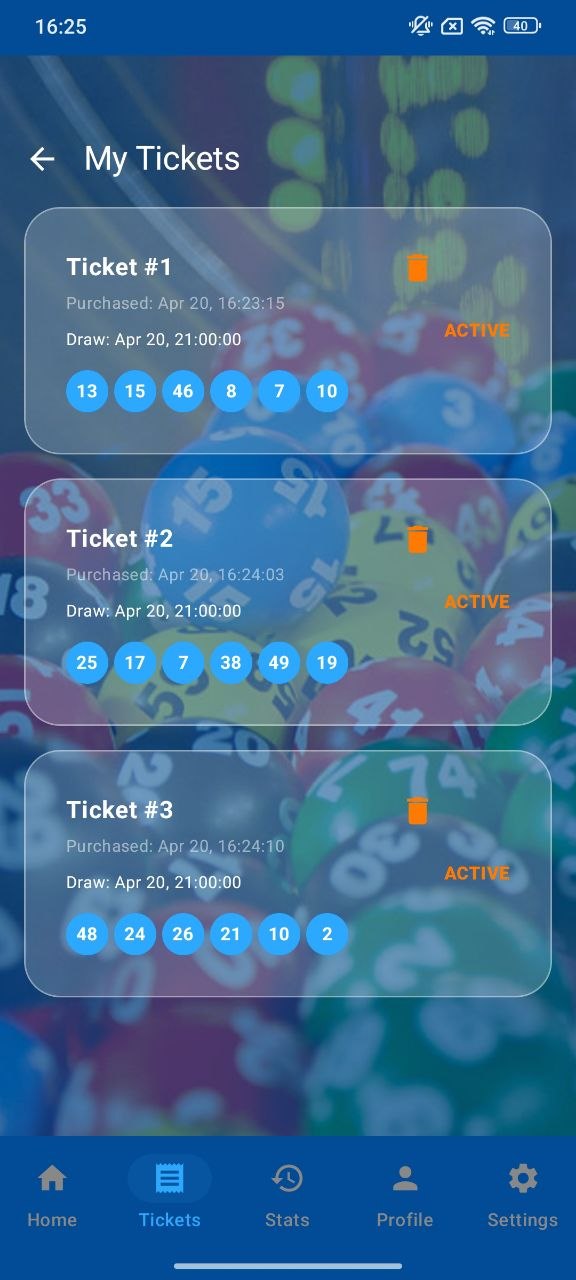 Lotto Ticket Table home screen