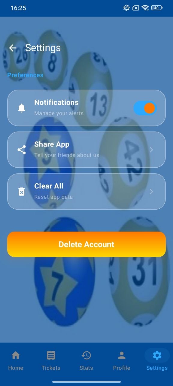 Lotto Ticket Table statistics screen